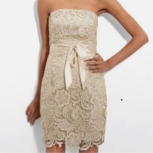 ADRIANNA PAPELL EVENING TAN NUDE LACE STRAPLESS COCKTAIL WEDDING DRESS SZ 12